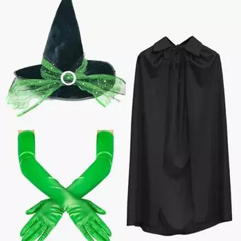 Halloween Witch Adult Cosplay Costume With Hat Gloves Cloak Party Performance 3pcs