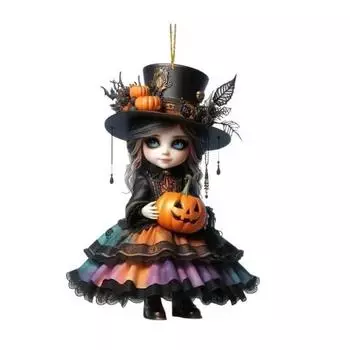 Halloween Witch Car Pendant Pumpkin Lanterns Bat Elements Rearview Mirror Ornament Gothic Tabletop Hanging Accessories B