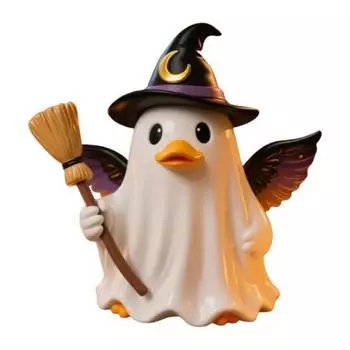 Halloween Witch Ghost Figurine with Candy Corn Pumpkin Decor Ghost Duck Halloween Resin Statue Halloween Decor A