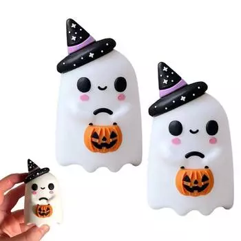 Halloween Witch Hat Ghost Figurine Resin Pumpkin Ghost Statue Sculpture Home Office Bookshelf Desktop Decoration