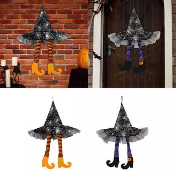 Halloween Witch Hat Hanger Multifunctional Novelty Wicked Witch Legs Pendant for Mantel Bedroom Parties Window Fireplace фиолетовый