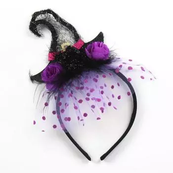 Halloween Witch Hat Headwear Lace Witch Hat Shape Hair Hoop For Girls Halloween Party Hairband Cosplay Props Hair Accessories