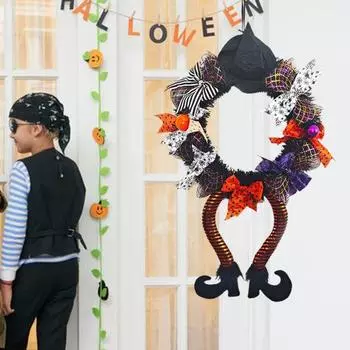 Halloween Witch Hat Long-legged Pumpkin Wreath Door Wall Stair Hanging Garland with Maple Leaf черный белый