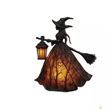 Halloween Witch Lamp, Stained Gothic Witch Hat Led Lamp, Spooky Decorative Standing Night Light, Unique Halloween Party Lighting Decorations Indoor One Size