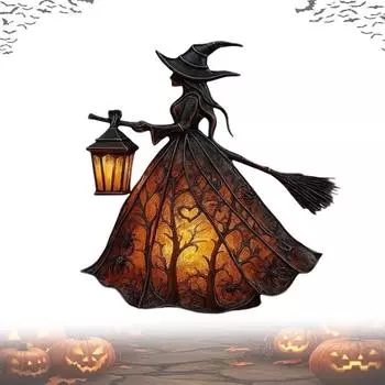 Halloween Witch Lamp, Stained Gothic Witch Hat Led Lamp, Spooky Decorative Standing Night Light, Unique Halloween Party Lighting Decorations Indoor One Size