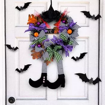 Halloween Witch Wreath Black Wreath With Hat Witches Legs Pumpkin Halloween Wreaths For Front Door Halloween Door Wreath разноцветный