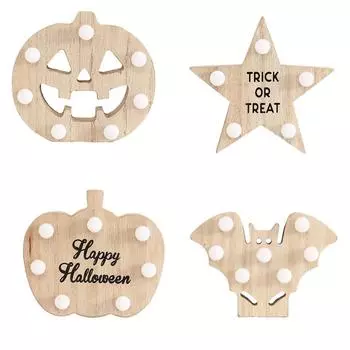 Halloween Wooden Led Light Bat Pumpkin Star Wood Crafts Ornament for Home Festival Holiday Party Desktop Room Decoration