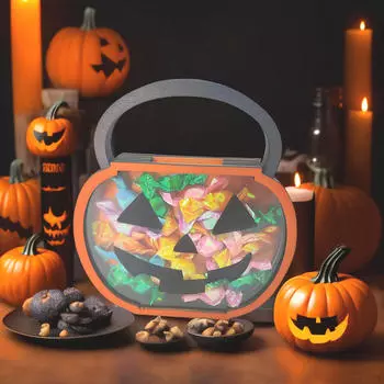 Halloween Wooden Pumpkin Candy Shaker Bag Gift Props Storage Box Ornament for