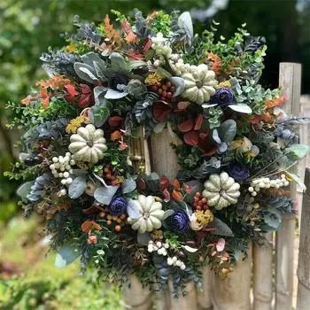 Halloween Wreath Door Hanging Decoration Halloween Pumpkins Ranunculus Door Wreath Halloween Thanksgiving Home Decoration