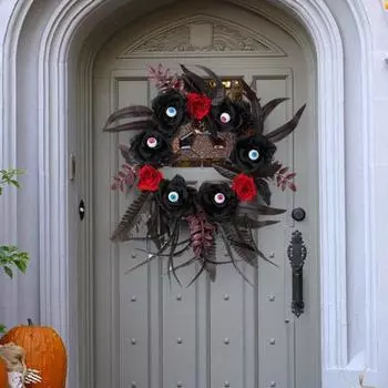 Halloween Wreath Gothic Eyeball Artificial Flower Vine Black Garland Handcrafted Home Decoration for