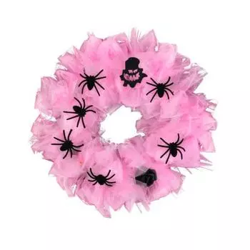 Halloween Wreath Pink Gauze Wreath with Spiders Decorative Front Door Wreath for Mantel Living Room Bedroom Party Decoration розовый