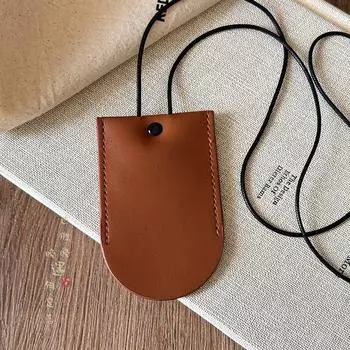 Halterneck Brown Earphone Bag Long Necklace Women s Key Case Lanyard Vintage Sweater Chain Decorative Everyday Joker Accessories U-shaped rectangular key case-light brown