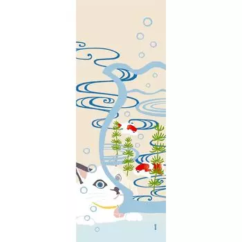 Hamamonyo Illustrated Hand Goldfish Bowl and Cat Staring Towel бежевый
