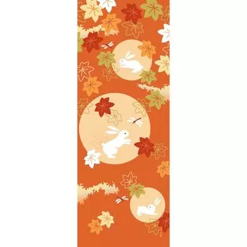 Hamamonyo Illustrated Hand Towel Autumn Rabbit and Layered Autumn Leaves оранжевый