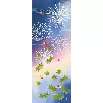 Hamamonyo Illustrated Hand Towel Goldfish Dream Fireworks