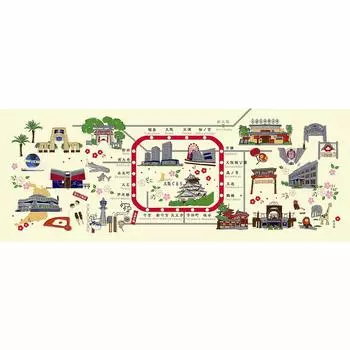 Hamamonyo Illustrated Hand Towels Around Osaka