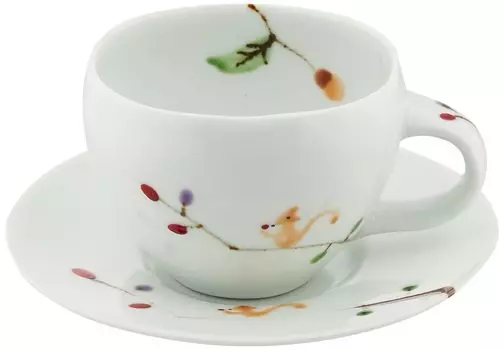 Hamato Arita Ware Ippogama Coffee Bowl Dish 200ml Squirrel 401930 White