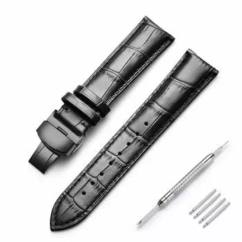 [HAMAYOTA] Мужской ремешок для часов, сменный ремешок из натуральной кожи отечественного производства, верхняя часть из телячьей кожи, D-образная застежка, в комплект входит инструмент (20 мм, полностью черный)