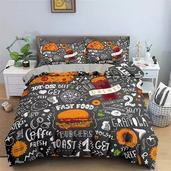 Hamburger Bedding Set Snack Pattern Duvet Cover Twin King For Boys Adults Decor Microfiber 3D Donut Quilt Cover With Pillowcases EU single(135x200cm)