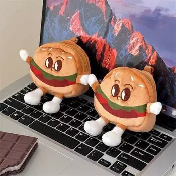 Hamburger Cartoon Zipper Wallet Zipper Anime Mini Storage Bag Hamburger Plush Coin Purse Women Plush Coin Bag