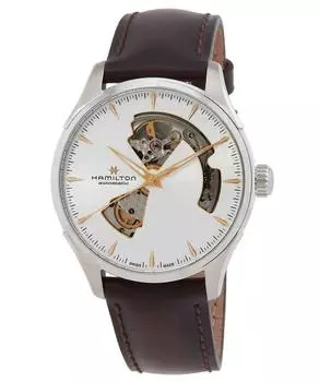 Hamilton Jazzmaster кожаный ремешок серебристый циферблат с открытым сердцем автоматические H32675551 мужские часы серебряный