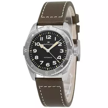 Hamilton Khaki Field Expedition Кожаный ремешок с черным циферблатом Автоматические мужские часы H70225830 100M чёрный