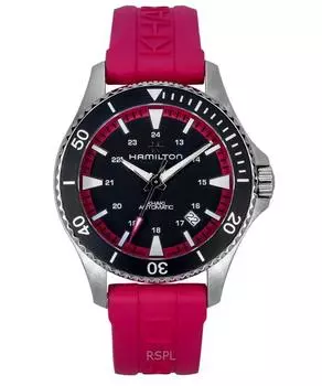 Hamilton Khaki Navy Scuba Pink Rubber Remesh Black Dial Automatic H82395330 100M Unisex Watch чёрный