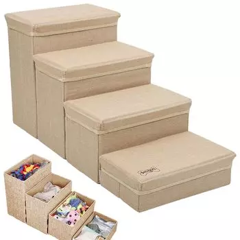 Hamosky Dog Dog 4 Steps with Separable Storage Step Pet Pet Step for Small Older Reduces Back and Foot Assembled Pet Dog Slope Stairs Step, Stairs, бежевый
