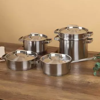 HAMPTONS REX Индукционная кастрюля и кастрюля из нержавеющей стали (18см, 20см) Можно мыть в посудомоечной машине без PFOA Silver