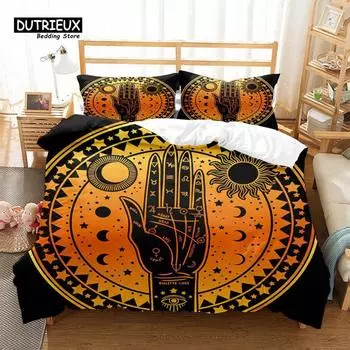 Hamsa Hand Duvet Cover Boho Exotic Sun And Moon Bedding Set Luxury Galaxy Astrology Comforter Cover Full Queen For Adults Kids EU single(135x200cm)
