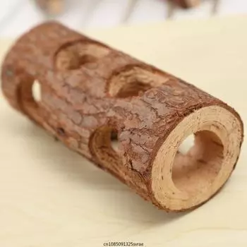 Hamster Natural Wooden Tunnel Tube Toy Molar Teeth Toy Bite-resistant Hideout Tunnel Molar Toy Small Pet Hamster Supplies 15cm