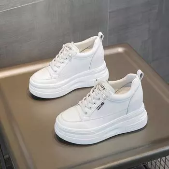 Han 2024 new inner heightening platform casual sports shoes women s low-top lace-up Korean version trendy popcorn women s little white shoes 33