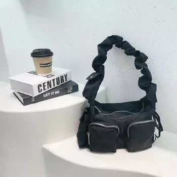 Han Nier, плиссированная легкая спортивная ветровая многокарманная ретро-сумка на одно плечо для поездок на одно плечо с косой проймой под мышкой для женщин белый