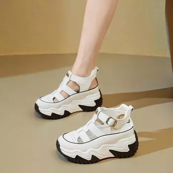 Хан Обувь папины на толстой подошве Летние Новые Уличная фотография Студенческие Римские сандалии Увеличивающие рост Досуг 35