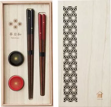 Hanabiyori набор палочек для еды в деревянной коробке, расписные палочки, набор подставок для палочек, подарочный подарок, палочки для еды высотой 21 см, 4 шт. Сделано в