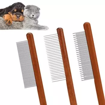 HanaHaul Cat Dog Pet Cat Для кошек и шерсти 3 шт. Кошка Кошка Домашнее животное Деревянная ручка Кошачья шерсть Домашнее животное Удаляет Короткие Средние Длинные Коричневые Щетки, Щетки, Щетки, коричневый