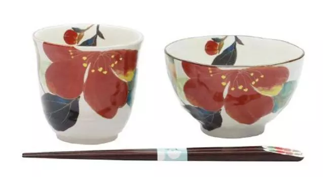 Hanakairo Чаша для риса Чашка для чая Sancha Flower Tenpo 40481 (с палочками для еды)
