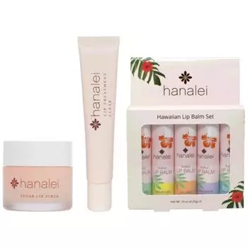 Hanale Sugar Lip Scrub and Kukui Oil Treatment 15g Transparent 5-Piece Tropical Lip Balm Set
