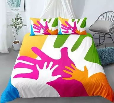 Hand Bedding Set Colourful Watercolour Hand Pattern Big Small Hand Duvet Cover Set King Queen Size Polyester Comforter Cover 70x133cm 2pcs