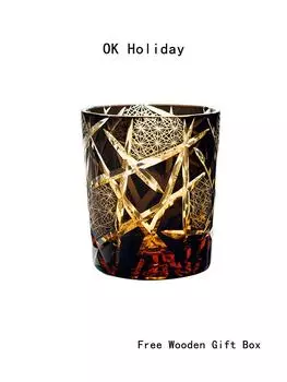 Hand-carved Whiskey Glass, Traditional Edo Kiriko Glass, Luxury Lead-Free Crystal Glass, Packaged in a Wooden Gift Box for Gift