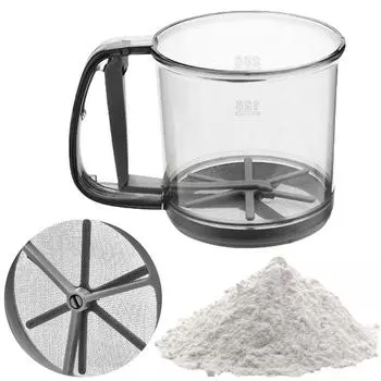 Hand Crank Flour Sifter Semi-Automatic One Hand Press Crank Sifter Plastic Sugar Powder Sieve Cup Practical Baking Tool for Home