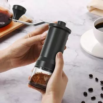 Hand Cranked Coffee Bean Grinder Ceramic Grinding Core Adjustable Thickness Coffee Bean Grinder Clean Brush Coffee Making Tools чёрный