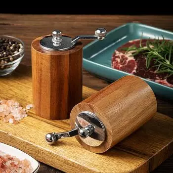 Hand Cranked Pepper Grinder Solid Wood Manual Sichuan Black Pepper Sea Salt Grinding Bottle Fine Household Kitchen Grind