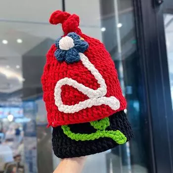 Hand crocheted coarse wool hat women s autumn and winter warm ear protection hat 2024 Korean version three-dimensional flower bag head cold hat M56-58cm бежевый