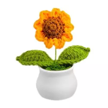 Hand Crocheted Flowers Handmade Lily of The Valley Plant Finished Crochet Potted Sunflower Artificial Forget-Me-Not Flower for Home Desktop Decoration