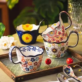 Hand Drawn Ceramic Water Cup Home Breakfast Mug Office Coffee Cup 301-400ml