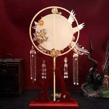 Hand Embroidery Chinese Style Bridal Fan Double-sided Phoenix Round Fan Bride Hand Holding красный