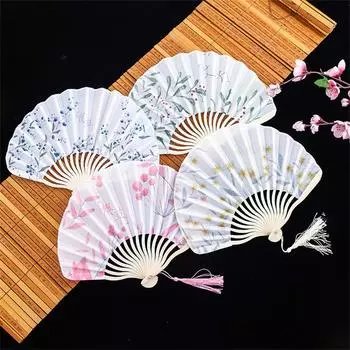 Hand Fan Foldable Silk Fan Bamboo Bones Fan Halloween Cosplay Prop Christmas Wedding Decoration Party Gifts Summer Art Crafts