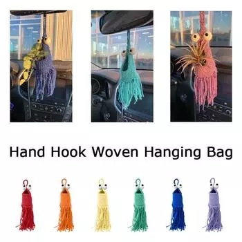 Hand Hook Woven Hanging Bag Crochet Alien Plant Hanger Colored Woolen Wall Hanging Basket S красный