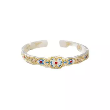 Hand Jewelry Enamel Lotus Hand Bangle Flower Retro Opening Hand Ring Women Bracelet